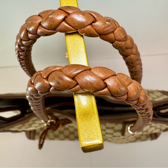 Gucci Medium Bella Tote W Brown & Tan GG Logo Canvas And Braided Leather Trim - Picture 7 of 16